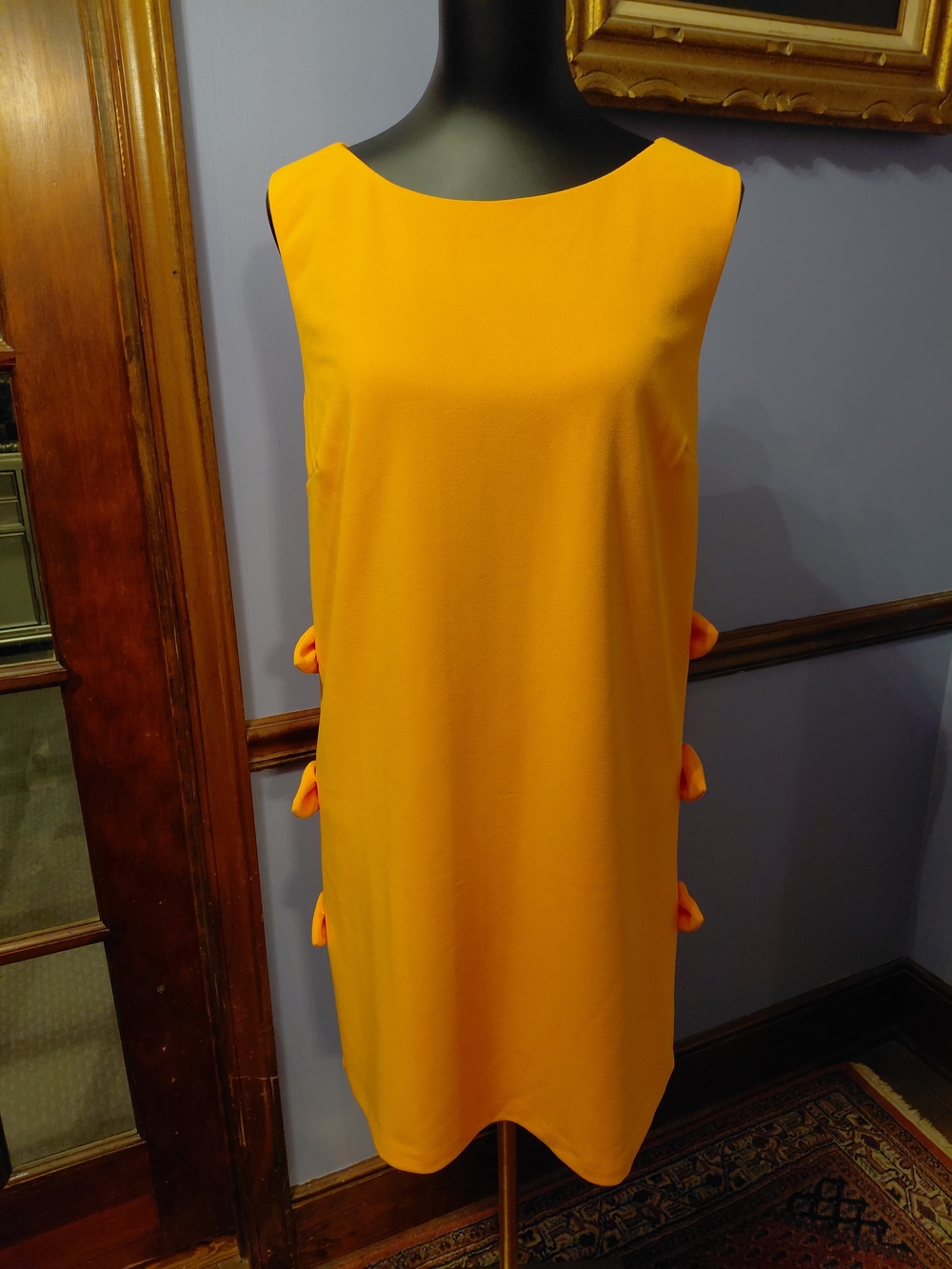 Trina Turk Bold Yellow Sleeveless Shift Dress with Side Bow Tabs